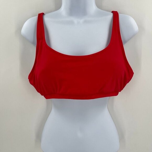 Solid Cherry Red Scoop Neck Wide Strap Swim Bikini Top Bathing Suit Swimwear - Picture 5 of 7